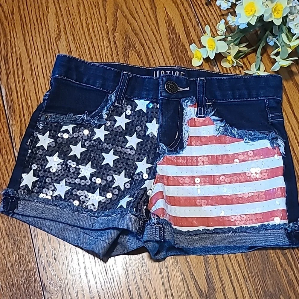Justice Patriotic Denim Shorts